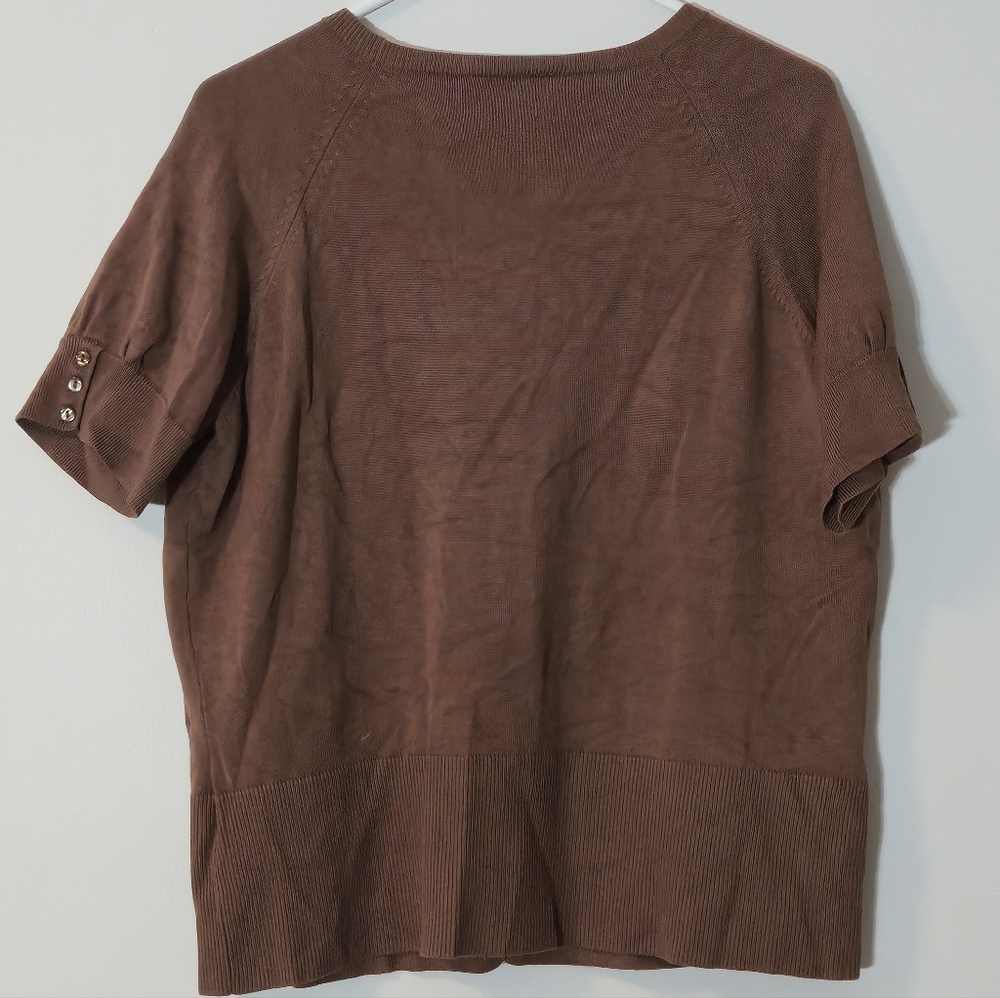 Ricki's XXL Brown V-Neck Cardigan Short Sleeve Button Down Classic Knit Sweater - Picture 14 of 16